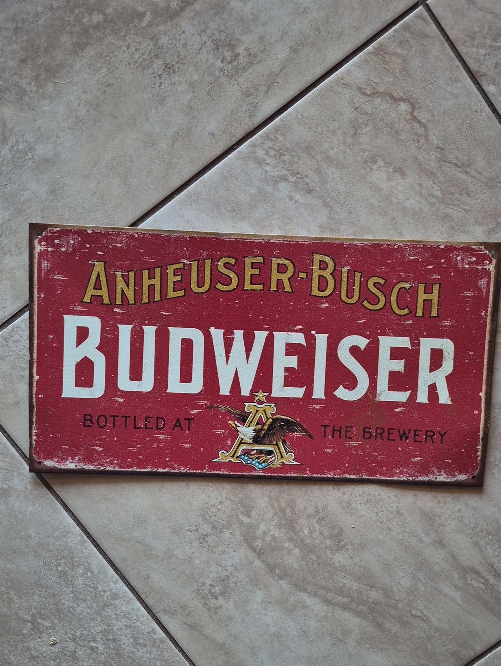 Budweiser Beer Weathered Distressed Retro Vintage Tin Wall Art